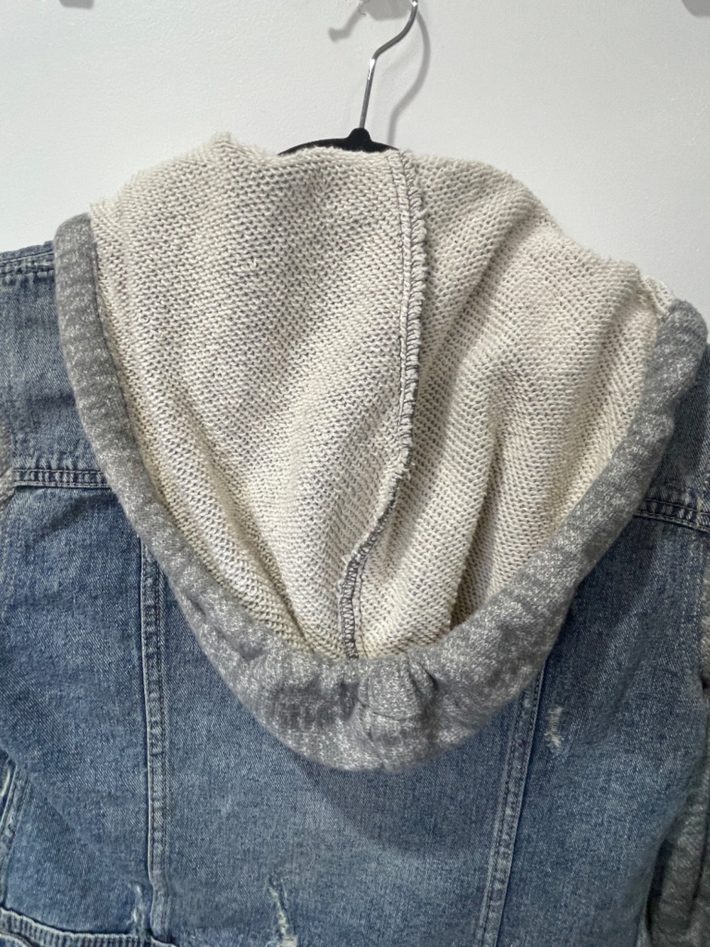 Free People Hooded Denim Knit Sleeve Jacket – Size XS - Picture 6 of 6